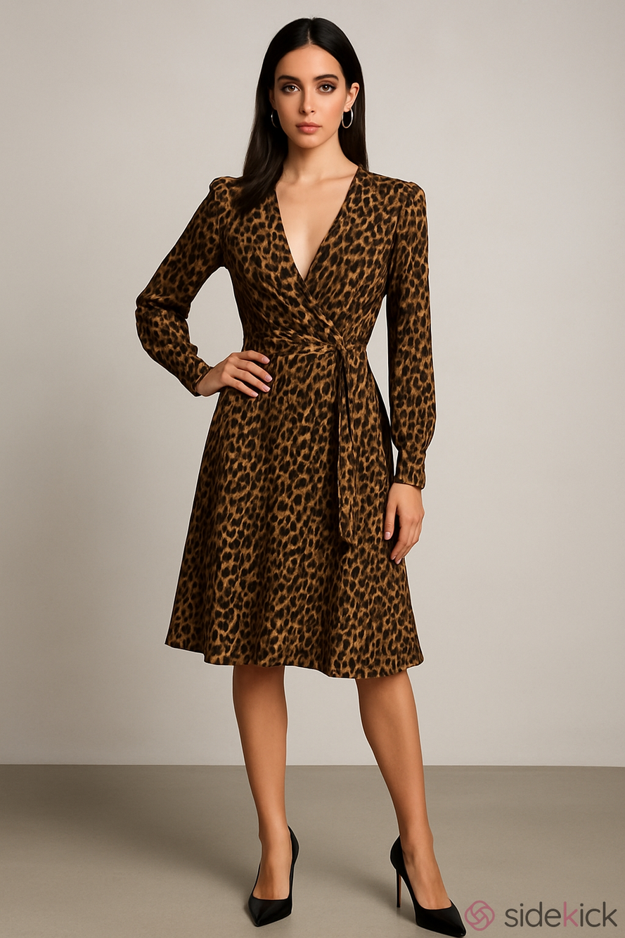 JAYGODFREY Leopard Print Wrap Cocktail/Party Dress